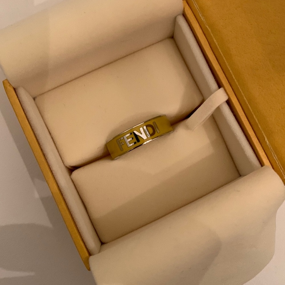 FENDI Yellow Enamel Ring. Size L